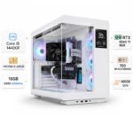 Custom gaming PC with an Intel Core i5 14th Gen 14400F processor, an RTX 5060 Ti graphics card with 8 GB of memory, 16 GB DDR5 RAM running at 6000 MHz, and Windows 11 Pro