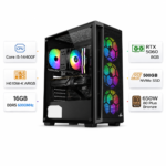 Gaming PC with an Intel Core i5-14400F processor, an RTX 5060 graphics card with 8 GB of memory, 16 GB DDR5 RAM at 6,000 MHz, 500 TB SSD, and Windows 11 Pro