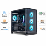 Custom gaming PC with a 14th Gen Intel Core i5-14400F processor, an RTX 5070 graphics card with 12 GB of memory, 16 GB DDR5 RAM at 6000 MHz, and Windows 11 Pro