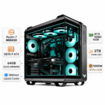 Gaming PC with a Ryzen 7 9850X3D processor, an RTX 5080 graphics card with 16 GB of VRAM, 64 GB of DDR5 RAM running at 6,000 MHz, a 2 TB SSD, and Windows 11 Pro