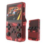 Retro R36S Portable Gaming Console, 3.5-inch Screen, 64 GB Storage, Transparent Red