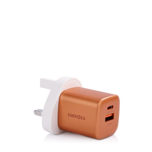 شاحن حائط Energea Ampcharge بمنفذ USB-C واحد ومنفذ USB-A واحد بتقنية GaN بقدرة 35 واط - برتقالي