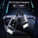 ⁦يوجرين Uno كابل شحن سريع USB-C إلى USB-C بقوة 100 واط 5 أمبير 1 متر أسود — L509-35501⁩ - الصورة ⁦3⁩