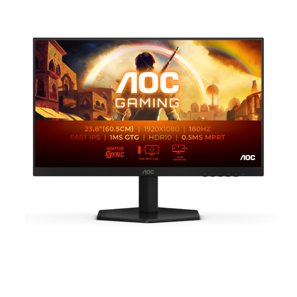شاشة ألعاب مسطحة بتقنية IPS من AOC، طراز 24G42E، مقاس 24 بوصة، بدقة FHD (1920 × 1080)، ومعدل تحديث 180 هرتز، وزمن استجابة 0.5 مللي ثانية - أسود