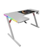 Gamax P201-LW Carbon Fiber RGB Gaming Desk, 140x100x74 cm, with Mouse Pad (L-Shaped - Left) - White (Assembly Not Included)