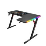 Gamax B202-RB Gaming Table with RGB Lighting and Carbon Fiber Finish, 160 × 100 × 74 cm, with an L-shaped mouse pad on the right side - Black