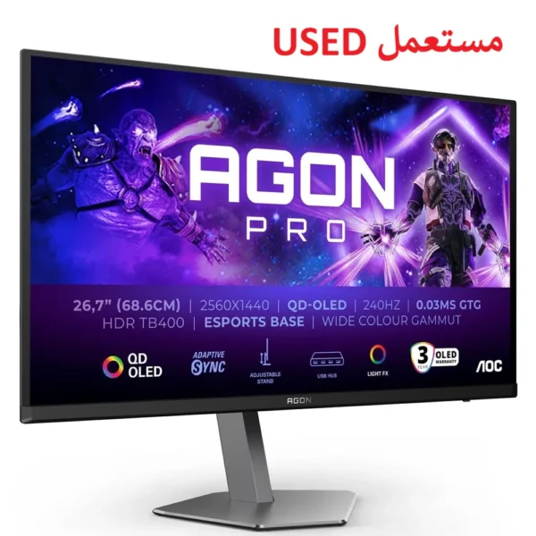 AOC 27″ AG276QZD2 2K QD-OLED 240Hz 0.03ms Speaker HDR400 Gaming Monitor, (USED مستعمل)