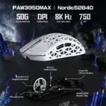ATTACK SHARK R5 Ultra 39g SUPERLIGHT Carbon Fiber Wireless 8K PAW3950MAX Gaming Mouse PAW3950MAX up to 42000 DPI - White - Image 2